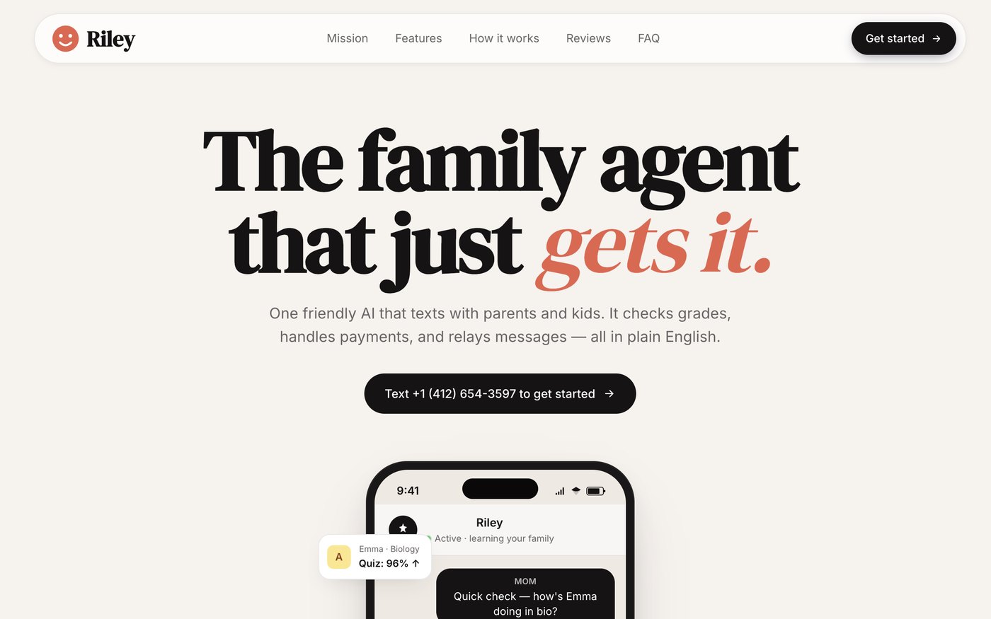 Riley landing page